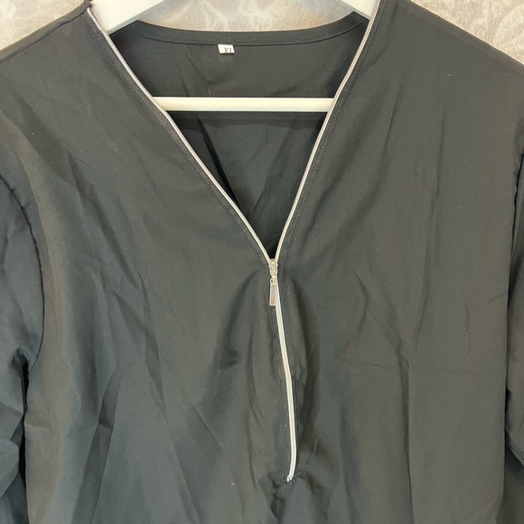 SEXY LONG SLEEVE BLACK TUNIC LIGHT ZIPPER DETAIL XL EUC TOP SHIRT - Picture 4 of 11